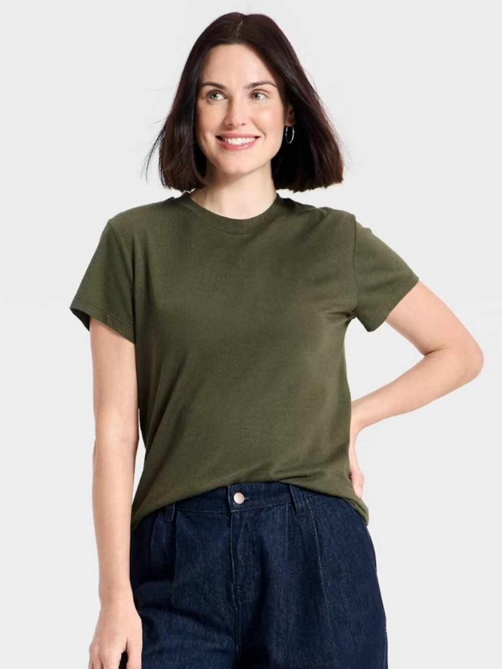 Classic Olive Crewneck Tee - Women